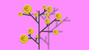 Illustration with euro coins on tree twigs